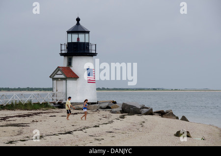 Le Massachusetts, Nantucket. Brant Point Lighthouse. Phare historique, deuxième plus ancienne dans le nous. Banque D'Images