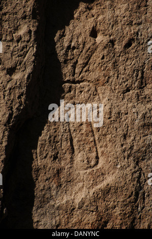 United States. Bandelier National Monument. La culture Anasazi, ancestrals indiens Pueblo. Petroglyph. Le Nouveau Mexique. Banque D'Images