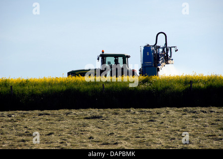 La pulvérisation du tracteur dans les cultures agricoles Sussex England UK Banque D'Images