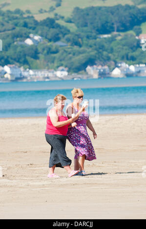 L'estuaire de Dovey/Borth, Ceredigion, pays de Galles, Royaume-Uni. 17 juillet 2013. Les glaces fondent rapidement. Une étendue de sable plat dur - qui offre un immense parking pour les voitures à 1 € par voiture par jour - dans la Dovey Dyfi (en gallois) Estuaire, fait partie d'une grande surface des eaux côtières soutenue par la campagne du Pays de Galles et du Conseil ainsi que les dunes de sable environnantes offre un magnifique salon pour les gens d'échapper à la vague de chaleur qui a été la Grande-Bretagne torride pendant près de deux semaines. L'accueil cool brise de mer soufflent en provenance de la mer d'Irlande. Crédit photo : Graham M. Lawrence/Alamy Live News. Banque D'Images