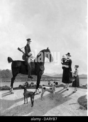 La chasse, la chasse à cheval, 'Rider au lac Tegernsee' (Reiter am Tegernsee), peinture par Wilhelm von (1766 - 1855 Ange), 19e siècle, détail, l'artiste n'a pas d'auteur pour être effacé Banque D'Images