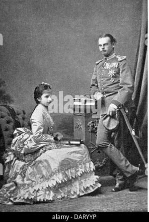 Léopold, 9.2.1846 - 28.9.1930, Prince de Bavière, général allemand, pleine longueur, avec fiancé Archiduchesse Gisela d'Autriche, photographie d'Eduard Ellinger, Pest, 1873, Banque D'Images
