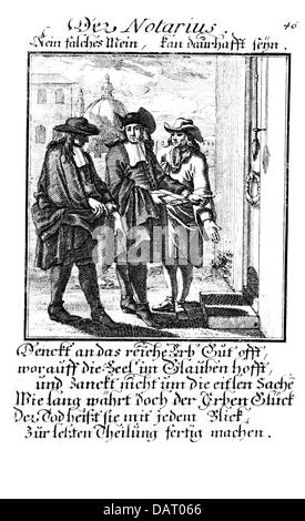 La justice, notaires, notaire, dans le livre de cours, par Christoph Weigel l'Ancien (1654 - 1725), avec des versets par Abraham a Sancta Clara (1644 - 1709), gravure sur cuivre, Nuremberg, 1698, copyright de l'artiste n'a pas à être effacée Banque D'Images