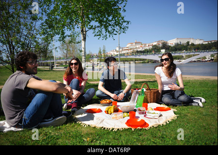 Jeunes ayant un pique-nique à Coimbra, Portugal, Europe Banque D'Images