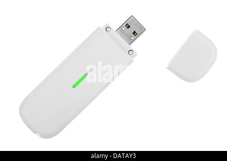 3g blanc sans fil usb modem mobile isolated on white Banque D'Images