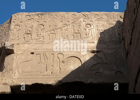 Close up de reliefs au Temple d'Amon à Karnak, Louxor Égypte Banque D'Images