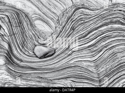 Les strates de grès et de galets. La côte de Northumberland, en Angleterre. Monochrome Banque D'Images