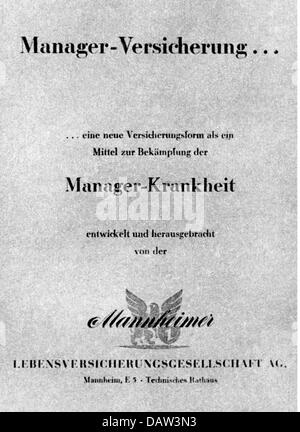 Argent / finances, assurances, police d'assurance de l'assurance Mannheimer Versicherung, 'Manager Insurance', page de titre, années 1950, droits additionnels-Clearences-non disponible Banque D'Images