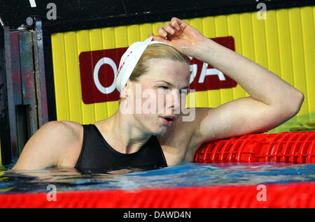 La nageuse allemande Britta Steffen photographié après le 50m nage libre demi-finale de la 12e Championnats du Monde FINA à Melbourne, Australie, le samedi, 31 mars 2007. Photo : Gero Breloer Banque D'Images