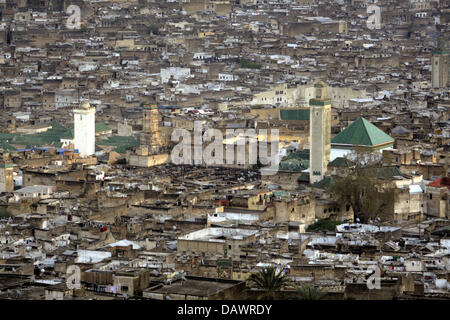 La photo montre une vue générale montrant les mosquées et bien organisé est située dans la vieille partie de la ville (médina) de ville royale marocaine Fes, Maroc, 29 mars 2007. Photo : Marijan Murat Banque D'Images