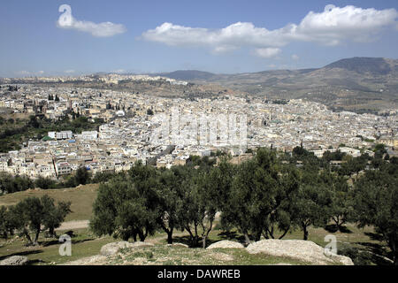 La photo montre une vue générale de la vieille ville (médina) de ville royale marocaine Fes, Maroc, 30 mars 2007. Photo : Marijan Murat Banque D'Images