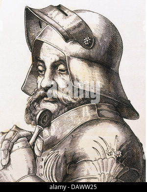 Berlichingen, Goetz von, UM 1480 - 23.7.1562, chevalier impérial allemand, portrait, gravure de bois par Hugo Buerkner, 1854, collection privée, Banque D'Images