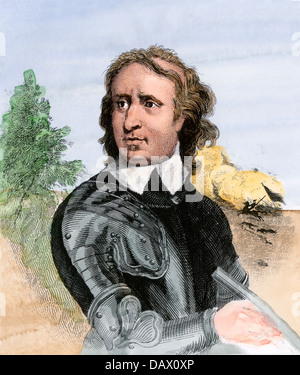 Chef puritain Oliver Cromwell pendant la guerre civile anglaise. La gravure à la main, Banque D'Images