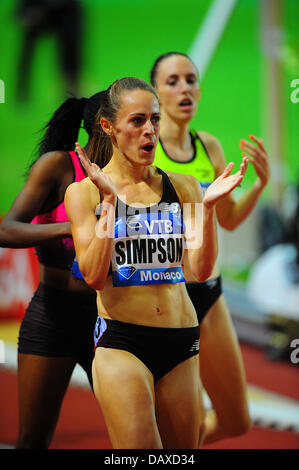 Monaco. 19 juillet, 2013. Jenny Simpson de l'USA remporte le 1500m femmes lors de la réunion de la Ligue de diamant Herculis du Stade Louis II de Monaco. Credit : Action Plus Sport Images/Alamy Live News Banque D'Images