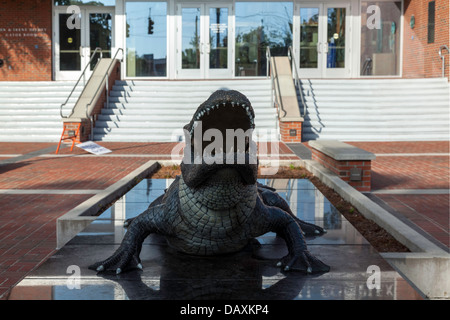 Alligator bronze statue, mascotte de l'Université de Floride, se trouve en face de l'Ben Hill Griffin stadium. Banque D'Images