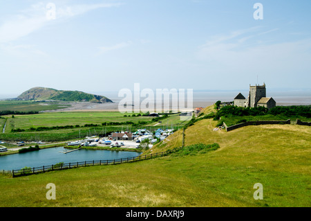 L'église St Nicholas Brean Down et, en montée, Weston-Super-Mare, Somerset, Angleterre. Banque D'Images