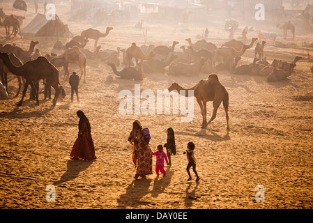 Scène à Pushkar Camel Fair, Pushkar, Ajmer, Rajasthan, Inde Banque D'Images