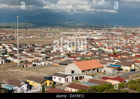 Vue sur Khayelitsha, le plus grand township en Afrique du Sud, Cape Town, Afrique du Sud Banque D'Images