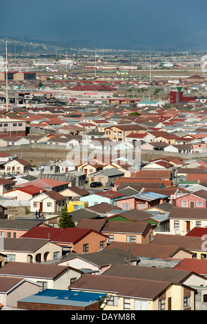 Vue sur Khayelitsha, le plus grand township en Afrique du Sud, Cape Town, Afrique du Sud Banque D'Images