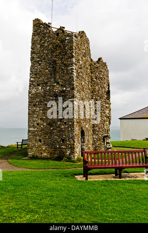 Le seul tour de survivant Tenby château surplombant la baie de Carmarthen et la ville depuis son promontoire rocheux. Banque D'Images