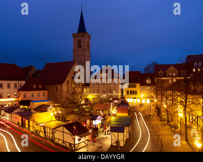 Marché de Noël sur l'église Aegidien Wenigemarkt avec St. à Erfurt, Thuringe, Allemagne Banque D'Images