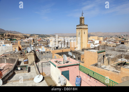 Vue sur les toits de la médina de Fes, Maroc Banque D'Images