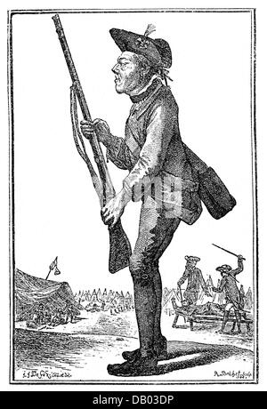 Militaire, caricature, « Je fais de mon mieux, caporal, Monsieur ! » Gravure par Robert Brichet, 1784, droits additionnels-Clearences-non disponible Banque D'Images