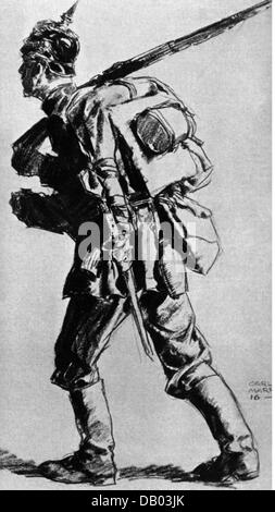 Militaire, Allemagne, Empire allemand, marchant soldat allemand, dessin de Carl von Marr (1858 - 1936), 1916, droits additionnels-Clearences-non disponible Banque D'Images