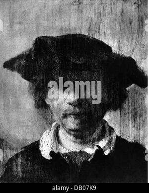 Rembrandt, Harmensz van Rijn, (1606 - 1669), peinture, 'self-portrait', vers 1650, huile sur bois de chêne, 25,7 x 21,3 cm, Museum der bildenden Künste, Leipzig, droits additionnels-Clearences-non disponible Banque D'Images