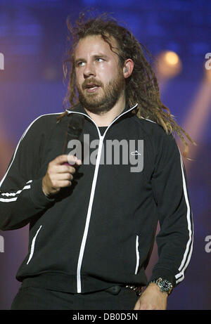 La chanteuse du groupe de death metal mélodique suédois "en flammes" Anders Friden est représenté sur la scène du Wacken Open Air Festival à Wacken, Allemagne, 04 août 2007. Photo : Sebastian Widmann Banque D'Images