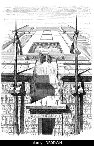 Géographie / voyage, Egypte, Thèbes Ouest, Ramesseum, temple funéraire du roi Ramesses II (régné vers 1303 - 1213 av. J.-C., 19e dynastie), reconstruction, vue extérieure, gravure en bois après Charles Chipiez, fin du 19e siècle, temple, temples, architecture, bâtiment, bâtiments, Nouveau Royaume, haute-Égypte, Afrique, Afrique du Nord, Afrique du Nord, préhistoire, temps préhistoriques, Historique, monde antique, droits additionnels-Clearences-non disponible Banque D'Images