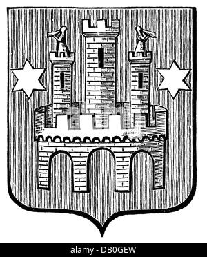 heraldry, armoiries, Allemagne, armes de ville, Fribourg im Breisgau, gravure en bois, 1892, droits-supplémentaires-Clearences-non disponible Banque D'Images