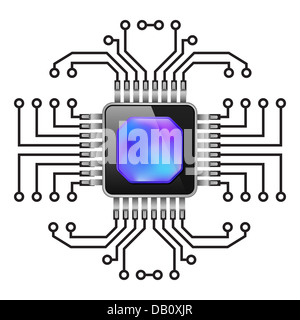 Circuit imprimé. CPU. Illustration on white Banque D'Images