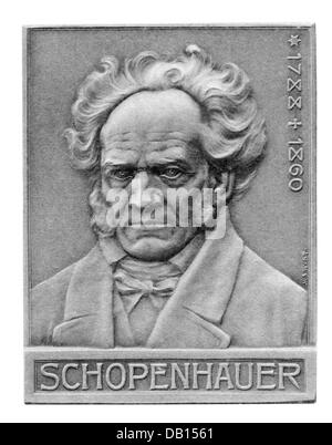 Schopenhauer, Arthur, 22.2. 1788 - 21.9.1860, philosophe allemand, portrait, badge, Stuttgarter Metallwarenfabrik Mayer & Wilhelm, célèbre série masculine, Stuttgart, vers 1900, Banque D'Images