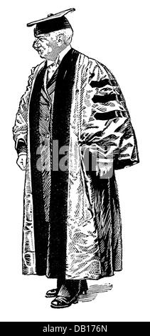 Morgan, John Pierpont Sr., 17.4.1837 - 31.3.1913, banquier et homme d'affaires américain, pleine longueur, docteur honoraire de l'Université Yale, gravure en bois, 1894, Banque D'Images