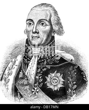 Moncey, bon-Adrien-Jeannot de, 31.7.1757 - 30.4.1842, général français, portrait, gravure sur bois, XIXe siècle, Banque D'Images