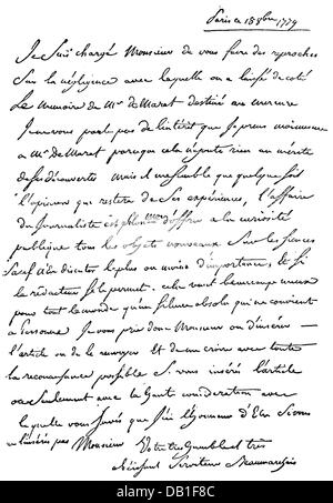 Beaumarchais, Pierre Augustin Caron de, 24.1.1732 -18.5.1799, auteur/écrivain français, écriture manuscrite, lettre, 1779, Banque D'Images