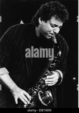 Helmy, Moreno, musicien suisse, saxophoniste, demi-longueur, pendant la scène, Montreux, 1992, Banque D'Images