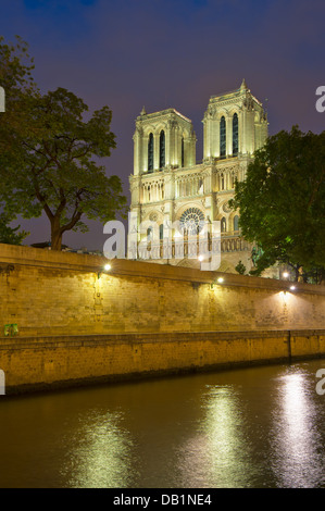 Notre Dame de Paris la nuit Banque D'Images