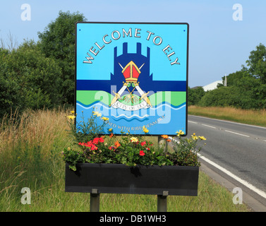 Ely, Bienvenue à Ely road sign, Cambridgeshire, Angleterre Royaume-uni anglais ville villes Banque D'Images