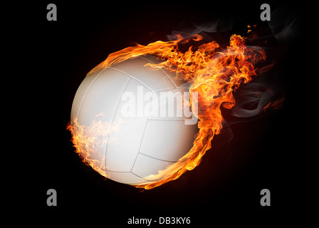 Volley-ball balle en feu battant vers le bas - illustration Banque D'Images