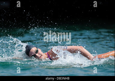 Barcelone, Espagne. 23 juillet, 2013. Keri-Anne Payne (# 55) de Grande-Bretagne (GBR) en action au cours de la Womens 10km eau libre compétition de natation au jour 4 de l'édition 2013 du monde de la FINA à Port Vell. Credit : Action Plus Sport/Alamy Live News Banque D'Images