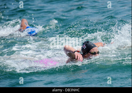 Barcelone, Espagne. 23 juillet, 2013. Keri-Anne Payne (# 55) de Grande-Bretagne (GBR) en action au cours de la Womens 10km eau libre compétition de natation au jour 4 de l'édition 2013 du monde de la FINA à Port Vell. Credit : Action Plus Sport/Alamy Live News Banque D'Images