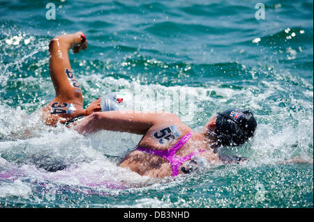 Barcelone, Espagne. 23 juillet, 2013. Keri-Anne Payne (# 55) de Grande-Bretagne (GBR) en action au cours de la Womens 10km eau libre compétition de natation au jour 4 de l'édition 2013 du monde de la FINA à Port Vell. Credit : Action Plus Sport/Alamy Live News Banque D'Images