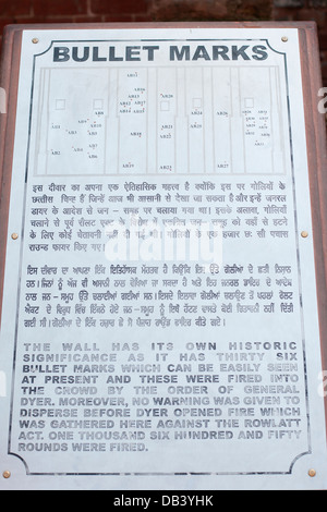 Jardin de Jallianwala Bagh, dans le nord de la ville indienne d'Amritsar, lieu du massacre par le Brigadier-général Reginald E.H. Dyer. Banque D'Images