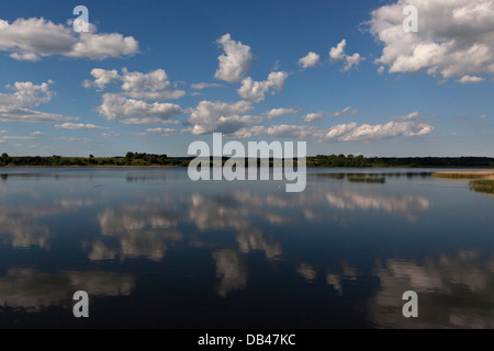 Nuages sur un summerday miroirs sur l'eau à Haraldsted Sø (Haraldsted Lake)près de Ringsted au milieu de la Nouvelle-Zélande, le Danemark Banque D'Images