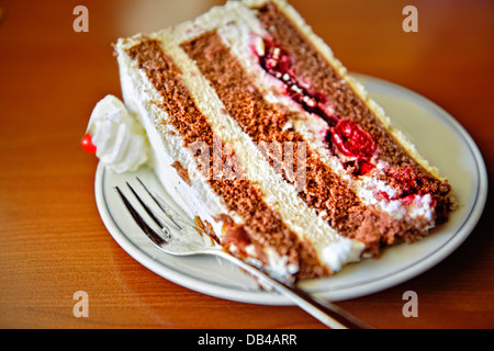 Tranche de gâteau forêt noire sur une assiette, Furtwangen im Schwarzwald, Bade-Wurtemberg, Allemagne Banque D'Images