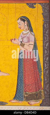 Narasimha éventrer Hiranyakashipu, folio d'un Bhagavata Purana (histoires anciennes de l'Éternel) M.82.42.8 (2 de 5) Banque D'Images