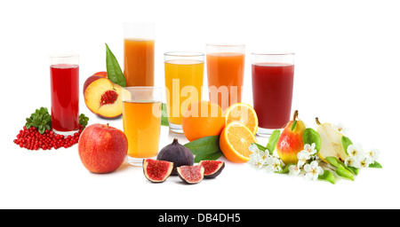 Grande collection de fruits frais des boissons sur fond blanc Banque D'Images