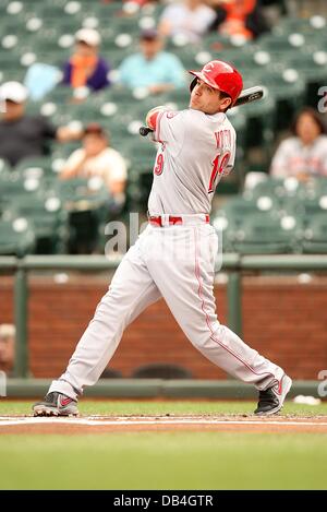 San Francisco, CA, USA. 23 juillet, 2013. Juillet 23, 2013 San Francisco, CA.Joey Votto Cincinnati Reds évoluant au cours de l'action dans un match contre les Giants de San Francisco à AT & T Park à San Francisco, Californie. Les Rouges ont remporté 9-3.Daniel Gluskoter/CSM/Alamy Live News Banque D'Images